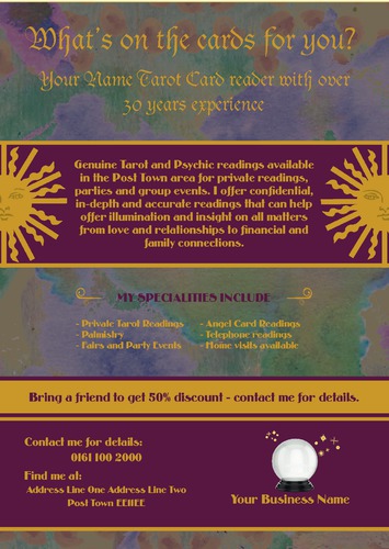 Tarot Card Reader A4 Flyers by C V